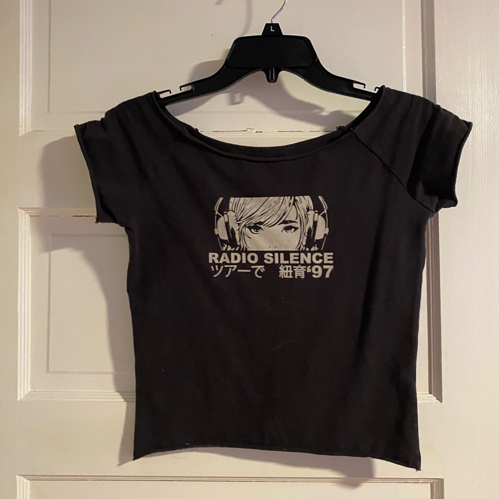 Brandy Melville Gray Crop Fitted Cap Sleeve T-Shirt